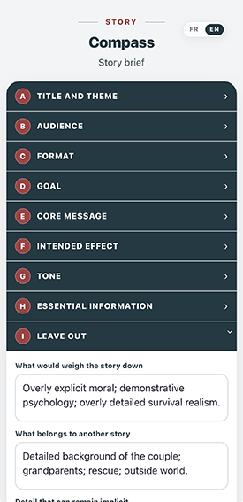 Compass — interface anglaise sur mobile