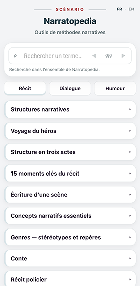 Narratopedia — rubrique Récit sur mobile
